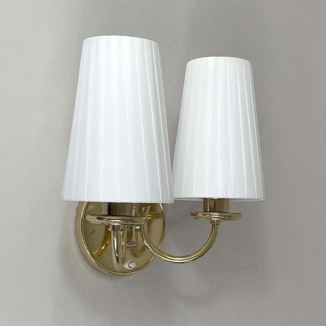 1940s Brass & Cream Fabric Wall Light, Sweden, 1940s For Sale - Image 5 of 15