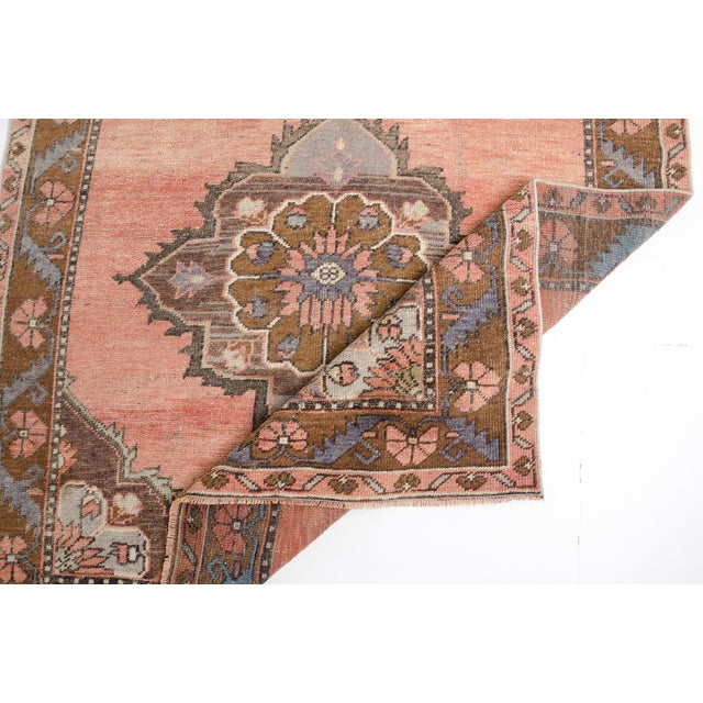 1950s Authentic Hand-Knotted Runner, Faded Pink Vintage Rug, For Sale - Image 5 of 10
