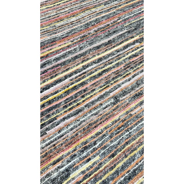 Transparent Multi Color Stripe Design Hand Made Rug For Sale - Image 8 of 8