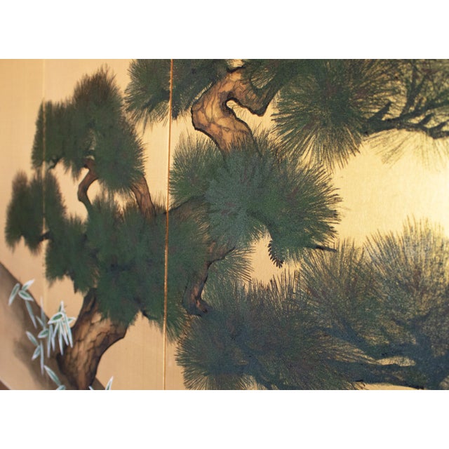 Goldenrod 1960s "Evergreen Pine Tree", Shōwa Era Japanese Byobu Screen For Sale - Image 8 of 18