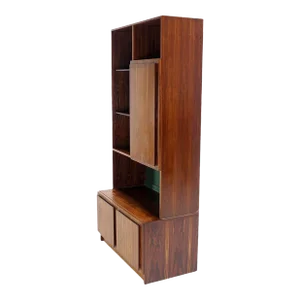 Danish Mid Century Modern Rosewood Wall Unit Shelves 3 Door Compartments MINT