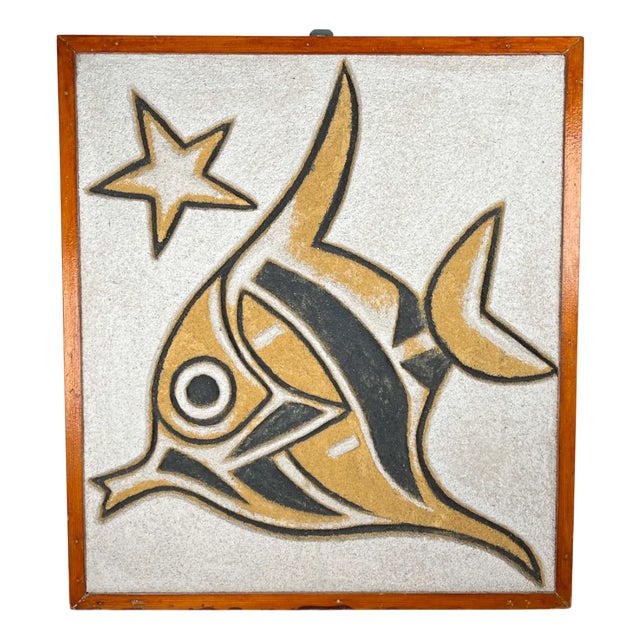 Mid-Century Modern Hand Carved Stone Wall Relief with Fish Design, 1960s For Sale