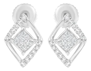 10K White Gold 1/3 cttw Princess-cut Diamond Double Triangle Composite Stud Earrings (H-I Color, SI1-SI2 Clarity) - 2 Pieces