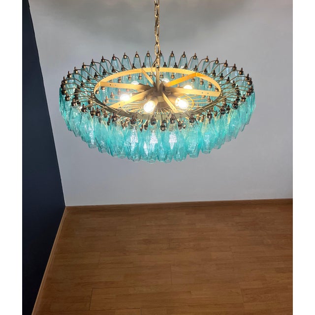 1990s Vintage Murano Glass Chandelier with 185 Turquoise Poliedri, 1990 For Sale - Image 5 of 18
