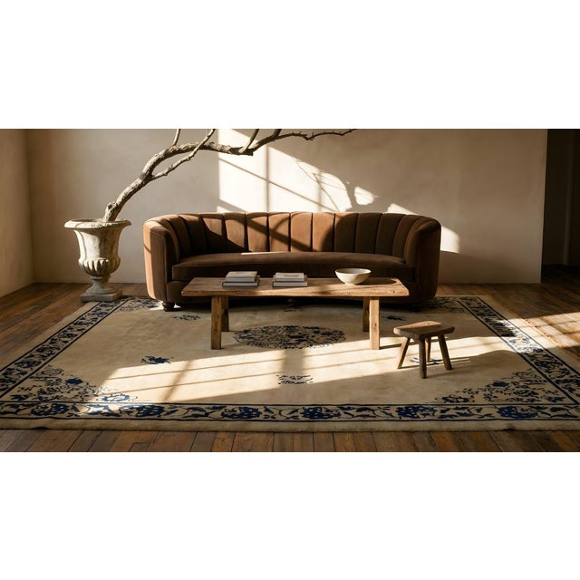 Wonderful Beige and Blue Color With Small Florid Design Antique Chinese Peking Rug For Sale - Image 10 of 11