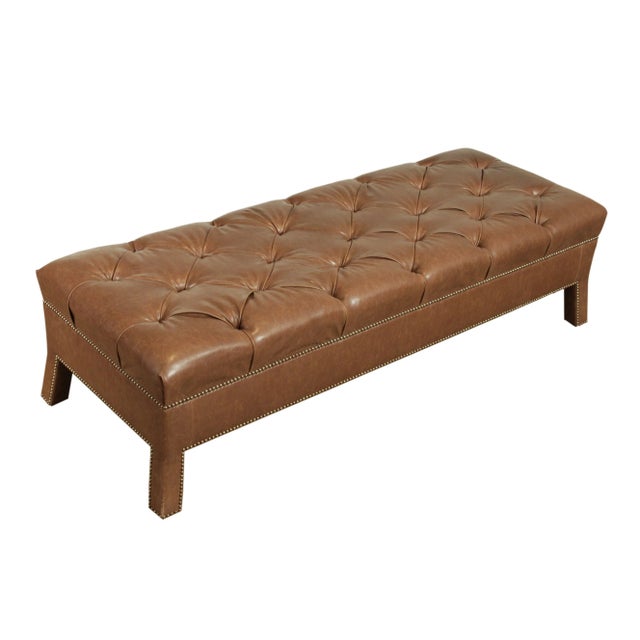 Brown Leather Tufted Long Bench For Sale - Image 13 of 13