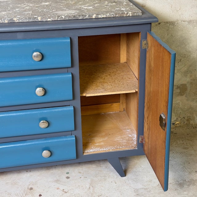 Vintage Blue Wooden Commode, 1950s For Sale - Image 9 of 10
