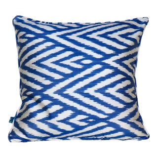 Blue Leaf Ikat Pillow For Sale