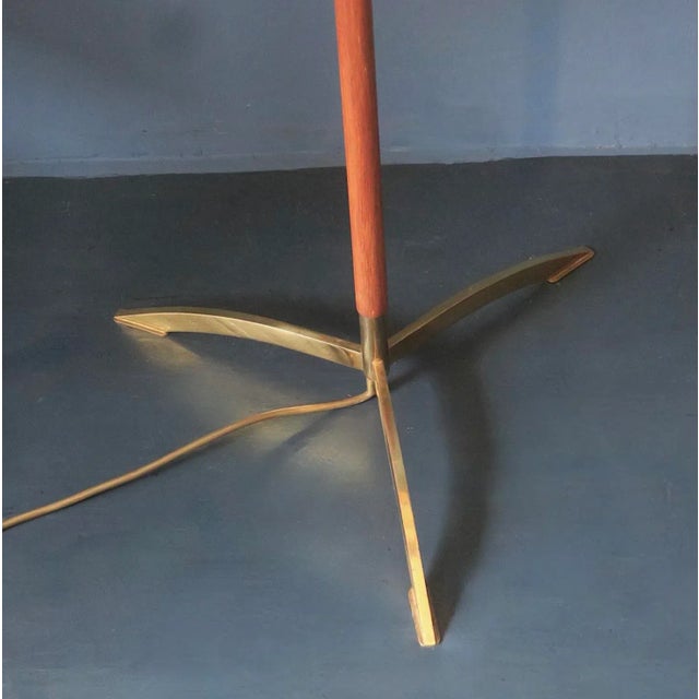 Brown Danish Teak Floor Lamp with Brass Tripod Foot, 1960s For Sale - Image 8 of 9