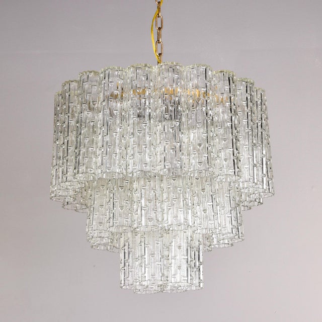 Mid-Century Modern Mid Century Clear Italian Glass Three Tier Tronchi Style Fixture For Sale - Image 3 of 12