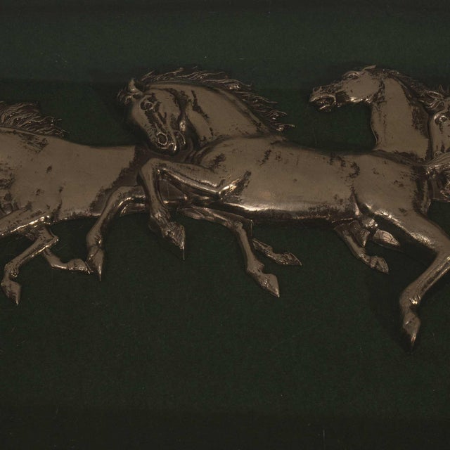 Gold 1960s Wood & Brass Coffee Table With Glass Covered Relief Of Galloping Horses For Sale - Image 8 of 8