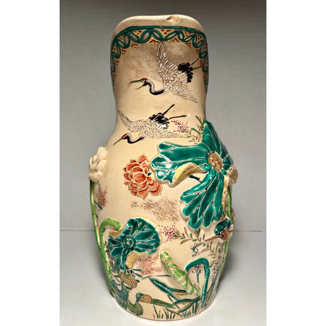 Antique Meiji Era Japanese Kyoto Satsuma Pottery Signed Studio Kinkozan Pitcher Dimensions: 9.5"H x 6" diameter Rare...