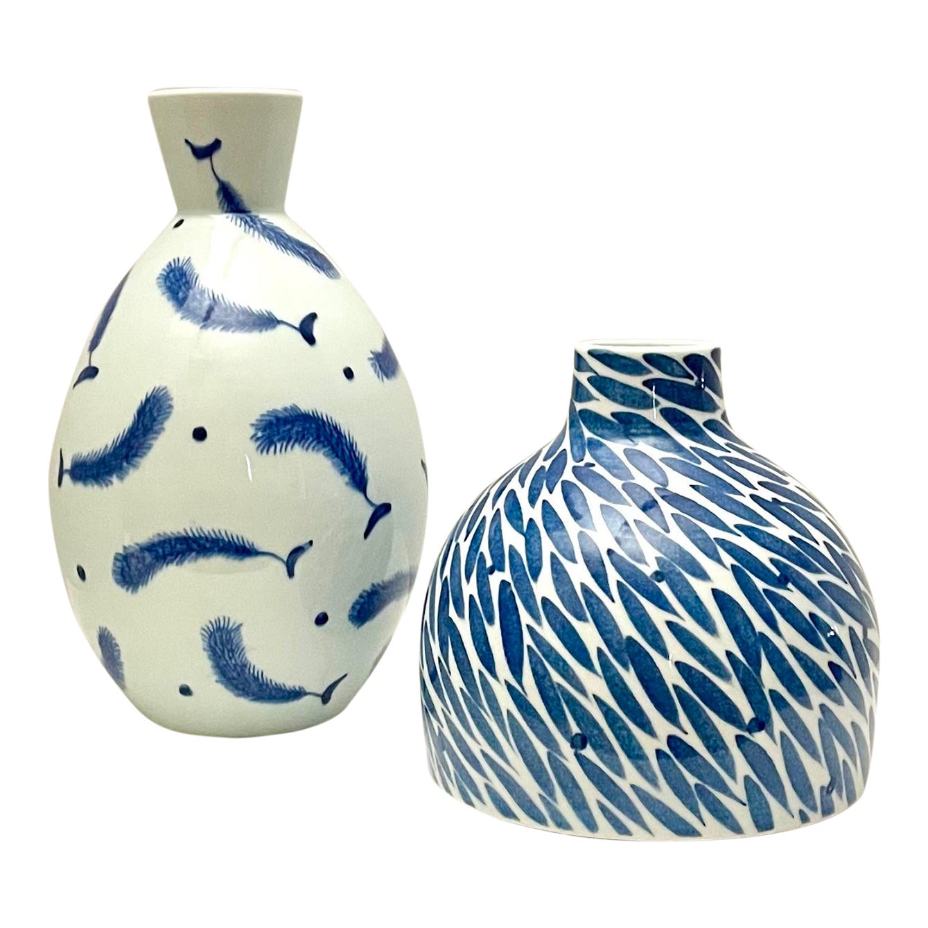 Gumps Asian Modern Blue and White Ceramic Vases Set of 2 Chairish