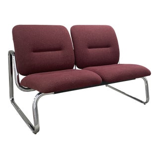 Vintage Modern Steelcase Chrome Loveseat Couch For Sale