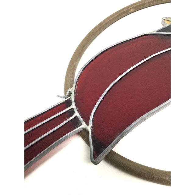 Wood Lead Framed Artisan Glass Hanging Cardinal Sun Catcher For Sale - Image 7 of 8