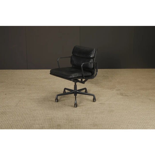 Black on Black Soft Pad Desk Chair by Charles Eames for Herman Miller, Signed For Sale In Los Angeles - Image 6 of 18