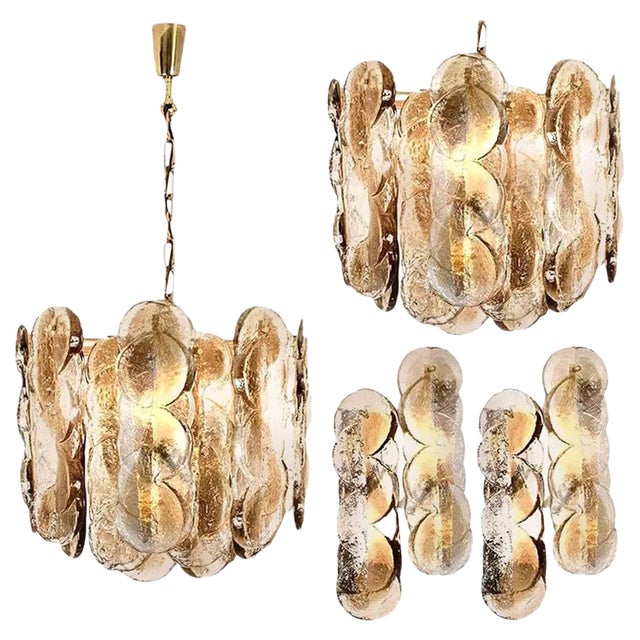 Large Citrus Swirl Smoked Glass Light Fixtures from Kalmar, 1969, Set of 4 For Sale