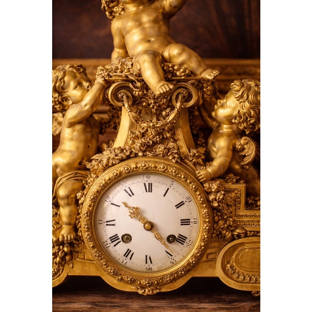 19thC French Louis XVI Gold Ormolu Bronze Mantel Clock For Sale - Image 9 of 18