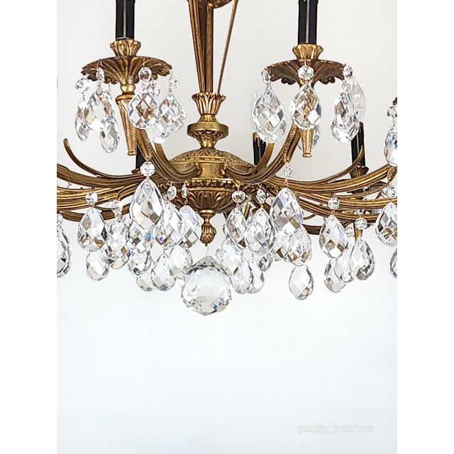 Antique 12 Light Captivating Curvaceous Brass Cut Lead Crystal Chandelier ~ Rewired ~ Restored ~ Rejuvenated ~ Ready to Hang ~ For Sale - Image 11 of 12