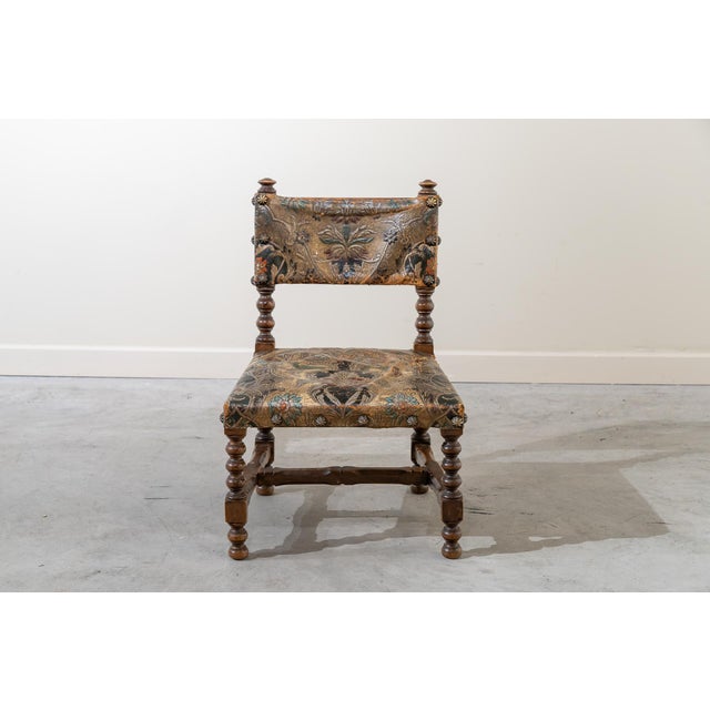 Small Antique 19th Century Walnut Dais Chair with Embossed Leather Upholstery, Spain For Sale - Image 13 of 13