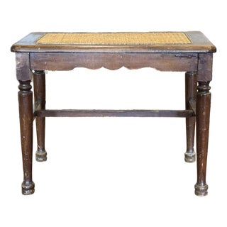 1940s Primitive Cane Top Bench or Side Table For Sale