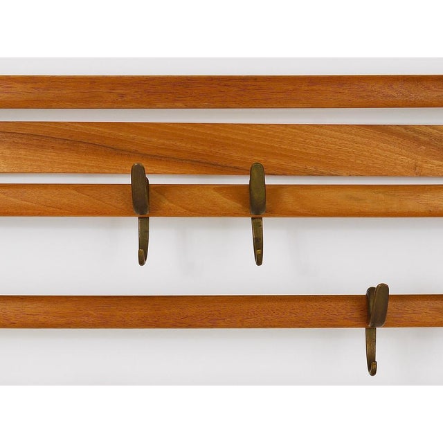 Mid-Century Coat Rack in Beech with 8 Brass Hooks attributed to Carl Auböck, 1950s For Sale - Image 9 of 18