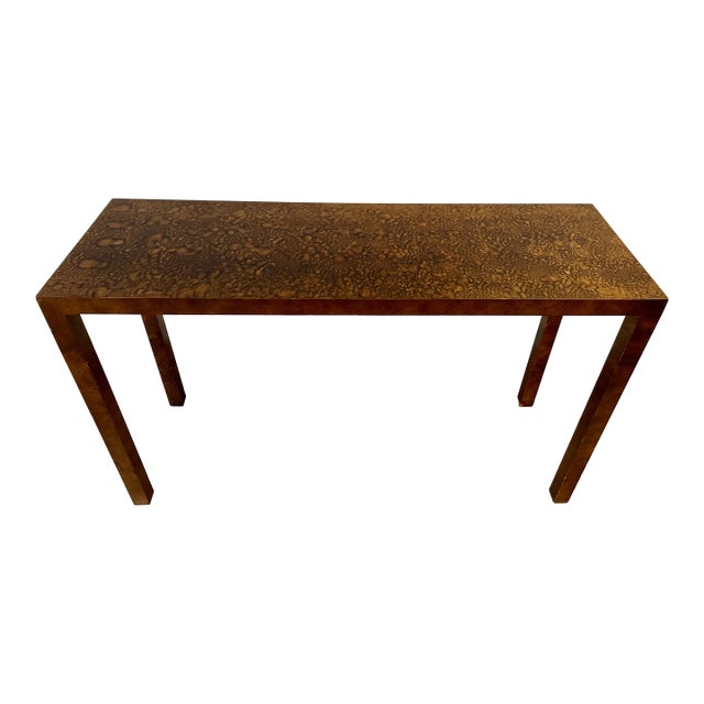 Mid-Century Modern Tortoise Lacquer Wood Parsons Console Table by Lane Furniture For Sale