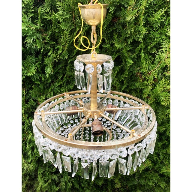 Metal Cut Crystal Chandelier, 1970s For Sale - Image 7 of 18