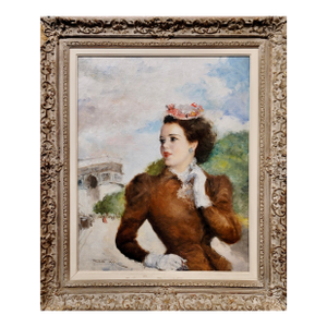 Pal Fried -Elegant Woman at the Champs Elysee in Paris- 1960s Oil Painting