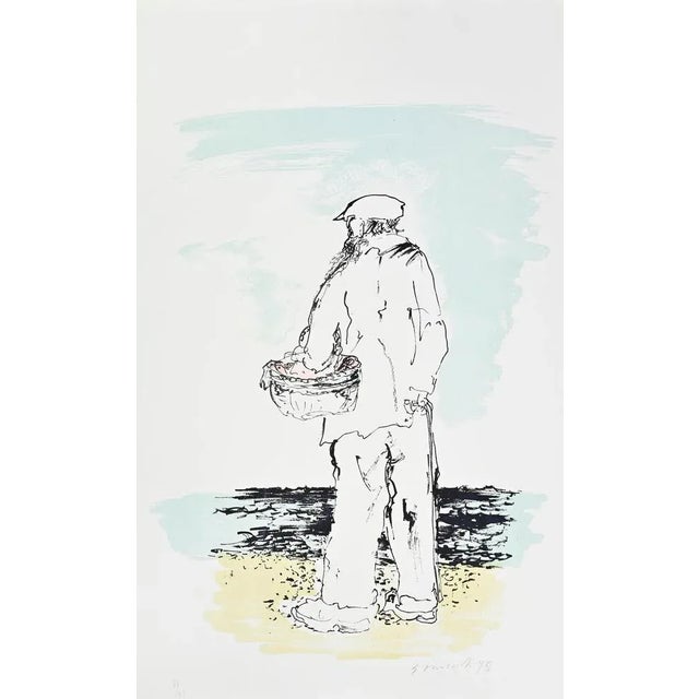 Modern Giovanni Omiccioli, The Fisherman, Lithograph, 1975 For Sale - Image 3 of 3