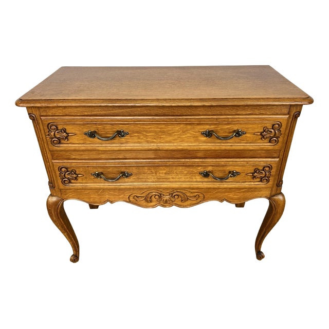 Vintage French Louis Style Oak Chest of 2 Drawers For Sale