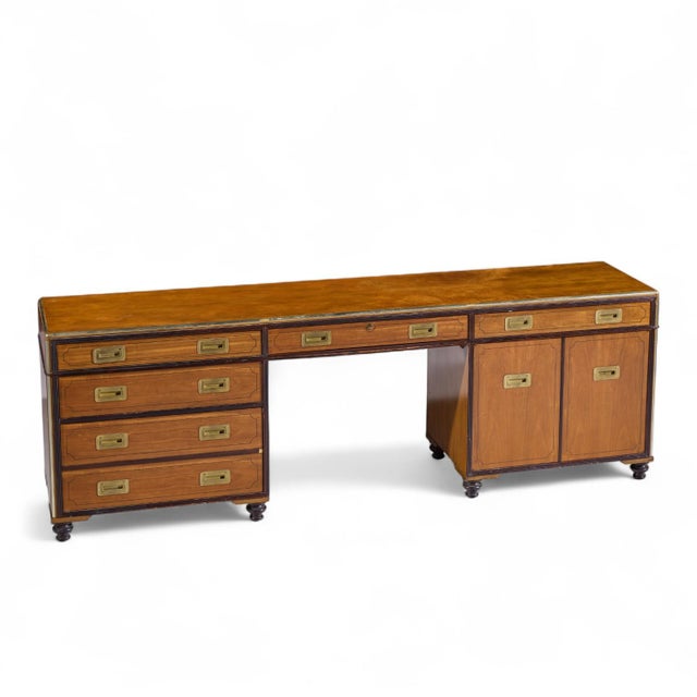 Baker Furniture Campaign Style Brass Handle Credenza For Sale - Image 11 of 12