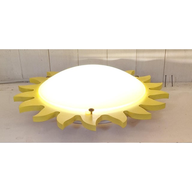 White Vintage Ceiling Lamp with Matte White Glass Shade on Metal Mount with a Yellow Sunburst Frame by Zikoli, 2000s For Sale - Image 8 of 8