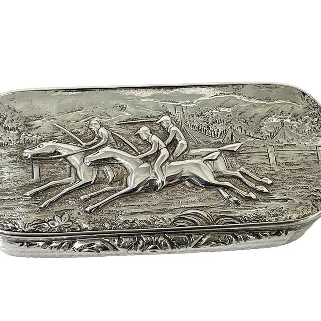 Metal English Silver Horse Racing Snuff Box, Birmingham, 1829 For Sale - Image 7 of 10