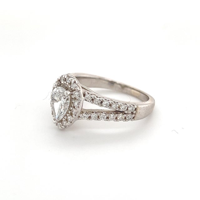 Silver Pear Shape Diamond Engagement Ring 14k Gold 1.38 TCW Certified For Sale - Image 8 of 13