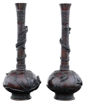 Large Japanese Bronze Vases, 19th Century, Set of 2