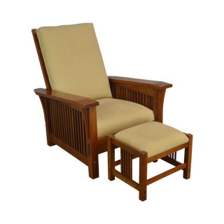 Stickley Mission Collection Cherry Bustle Back Spindle Morris Chair W/ Ottoman For Sale