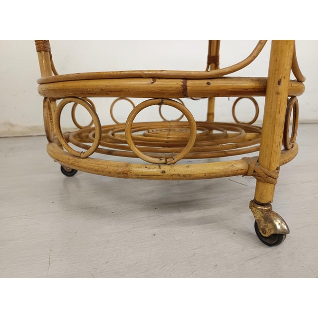 Vintage Rattan Serving Bar Cart, 1960s For Sale - Image 12 of 15