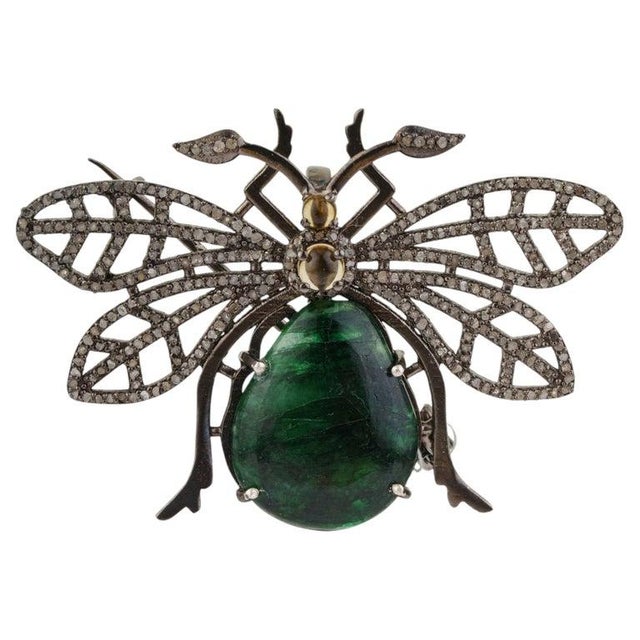 Exquisite 15.35 Carat Emerald, Citrine and Diamond Beetle Brooch Pendant For Sale - Image 11 of 14