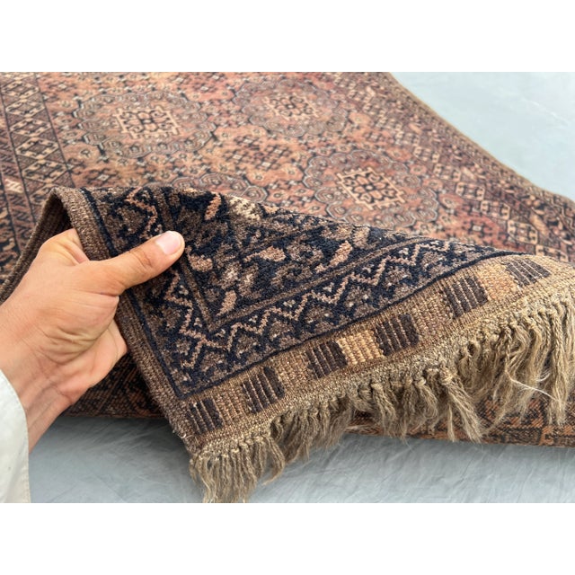 Vintage Afghan Turkmen Ersari Runner Rug With Tribal Bokhara Warm Brown and Terracotta Rug For Sale - Image 9 of 11