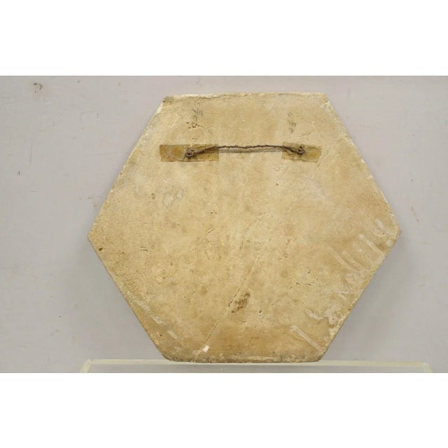 Early 1900s Antique Persian Iznik Qajar Style Ceramic Pottery Tile Hexagonal Blue Couple C5 For Sale - Image 9 of 11