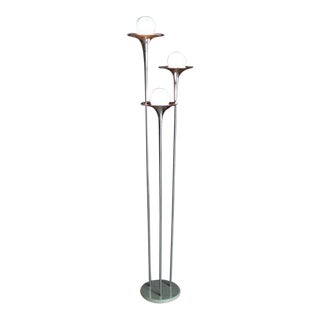 Vintage Mid Century Reggiani Trumpet Trombone Shape Triple Chrome Floor Lamp For Sale