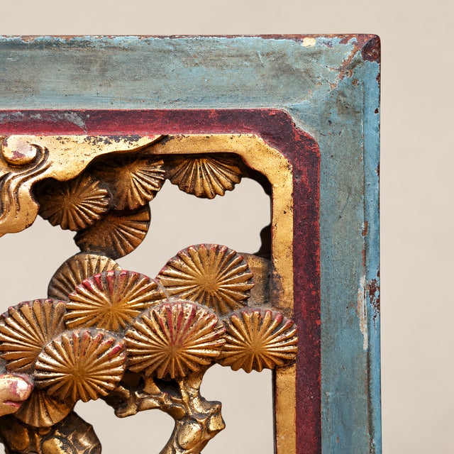 Chinese Early 20th Century Chinese Carved Giltwood Deer and Pine Panel For Sale - Image 3 of 3