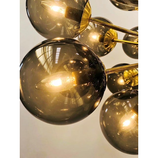 21st Century Ovale Natural Brass Smoky Murano Sputnik Chandelier by Fabio LTD For Sale - Image 6 of 6
