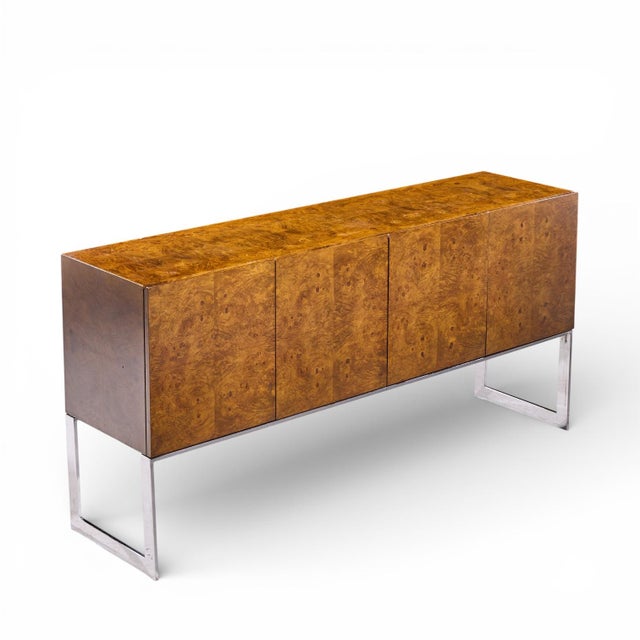 Milo Baughman for Thayer Coggin Mid Century Burlwood and Chrome Credenza For Sale - Image 10 of 10
