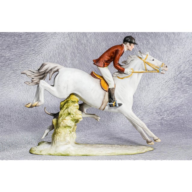 Hand Painted Vintage German Porcelain Horse Fox Hunting Dog Statue Sculpture For Sale - Image 16 of 18