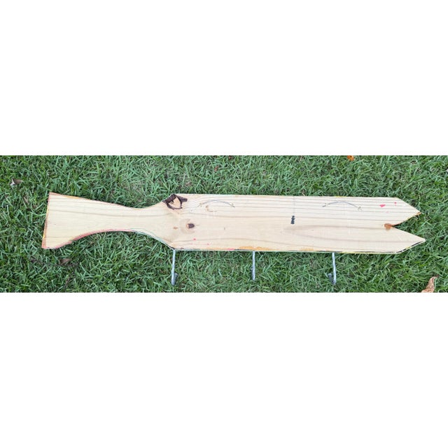 Green Hand-Painted Folk Art Fish Wall Towel Rack With Metal Hooks For Sale - Image 8 of 8
