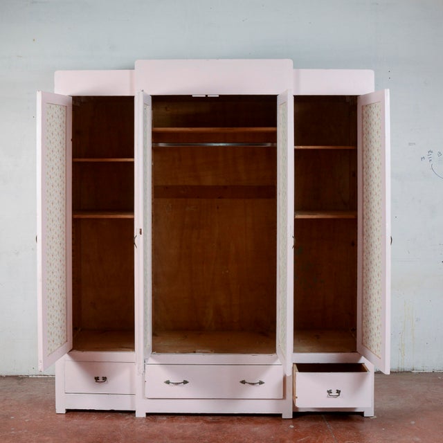 Vintage Pink-Stained 4-Door Wardrobe For Sale - Image 10 of 18