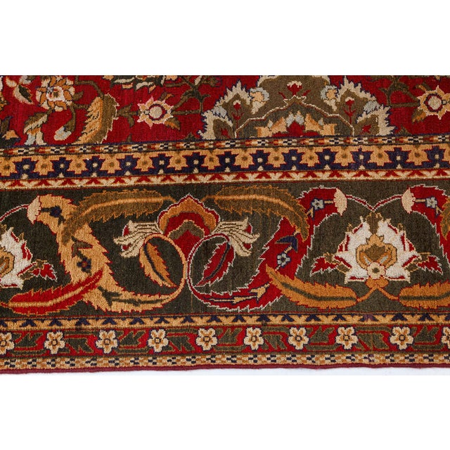 Authentic Indian Agra Bold Red Handmade Wool Carpet For Sale In New York - Image 6 of 8