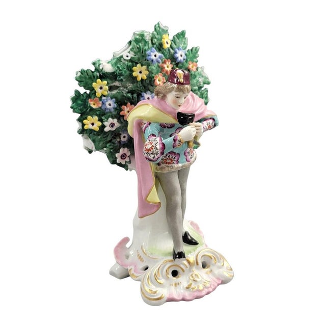 Ceramic Chelsea Style Porcelain Figure of Actor with Mask from Edmé Samson Paris, 1860-1880 For Sale - Image 7 of 13